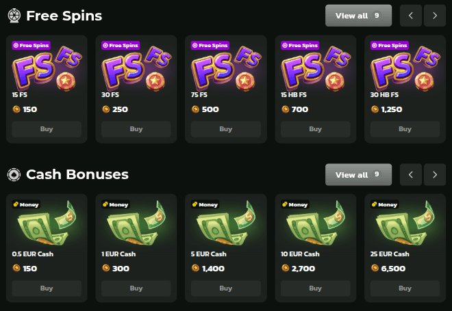 WinBeatz Casino Shop Section